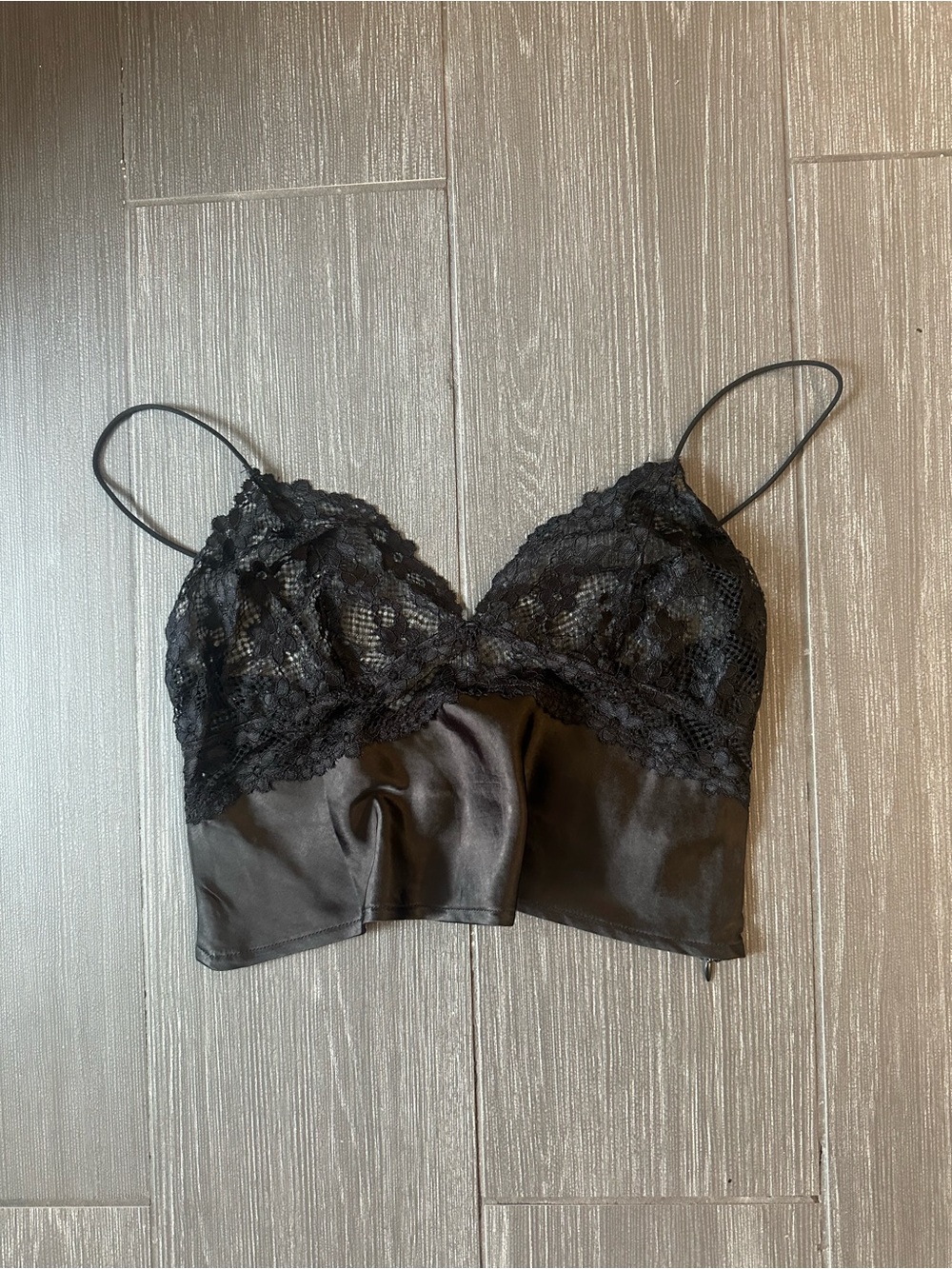 Princess Polly Black Satin Lace Top